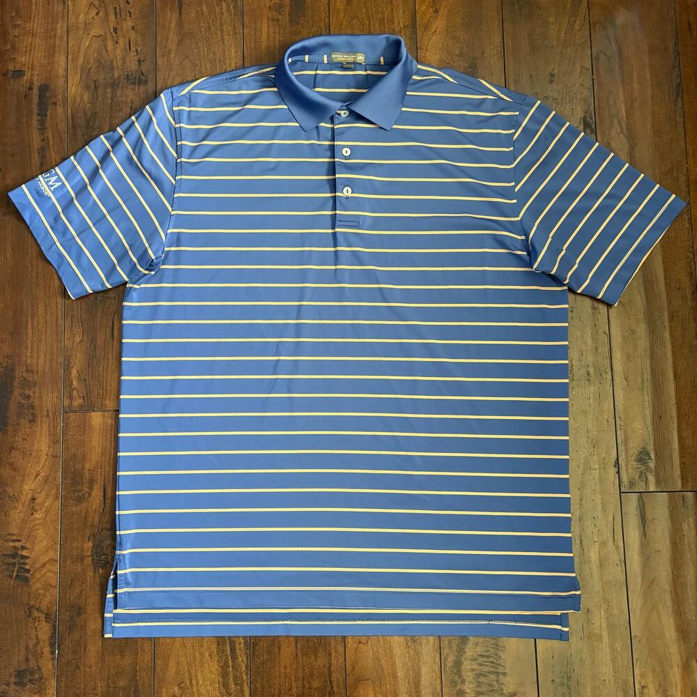 Peter Millar Summer Comfort Golf Polo Shirt Mens L Blue Striped Performance MGM